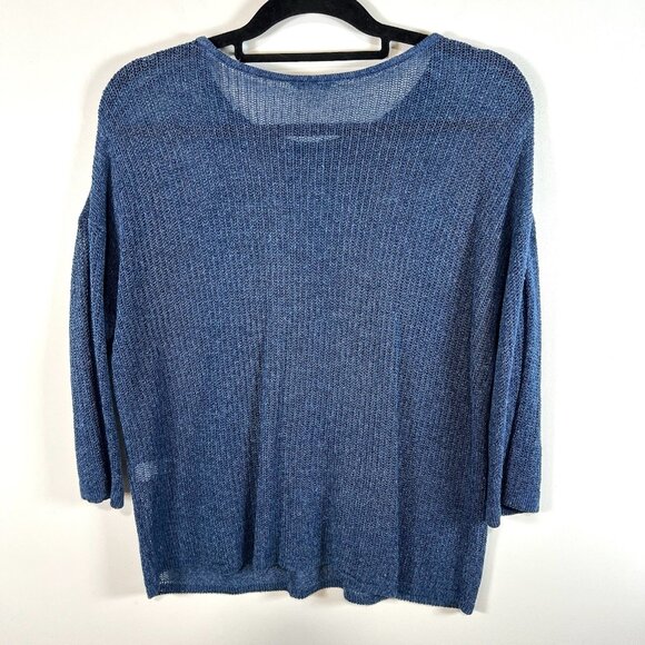 J. Jill Women's Blue Linen 3/4 Sleeve Sweater Size Medium Beach Boho Mesh - Picture 7 of 9